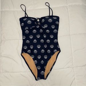 NWT J. Crew One Piece Bandeau Swimsuit with Seashell Design and Removable Straps